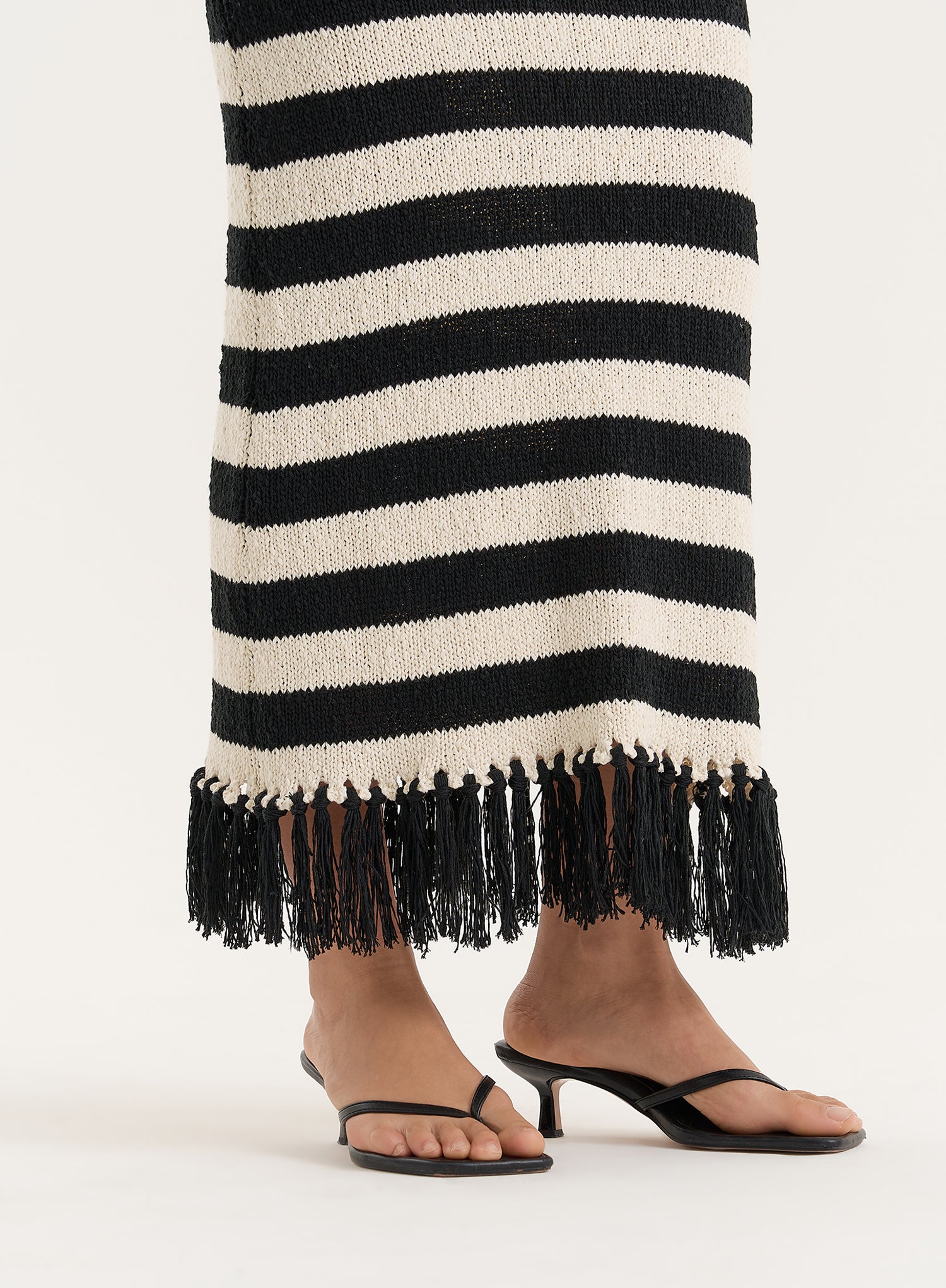 Striped Knitted Tassel Trim Maxi Skirt